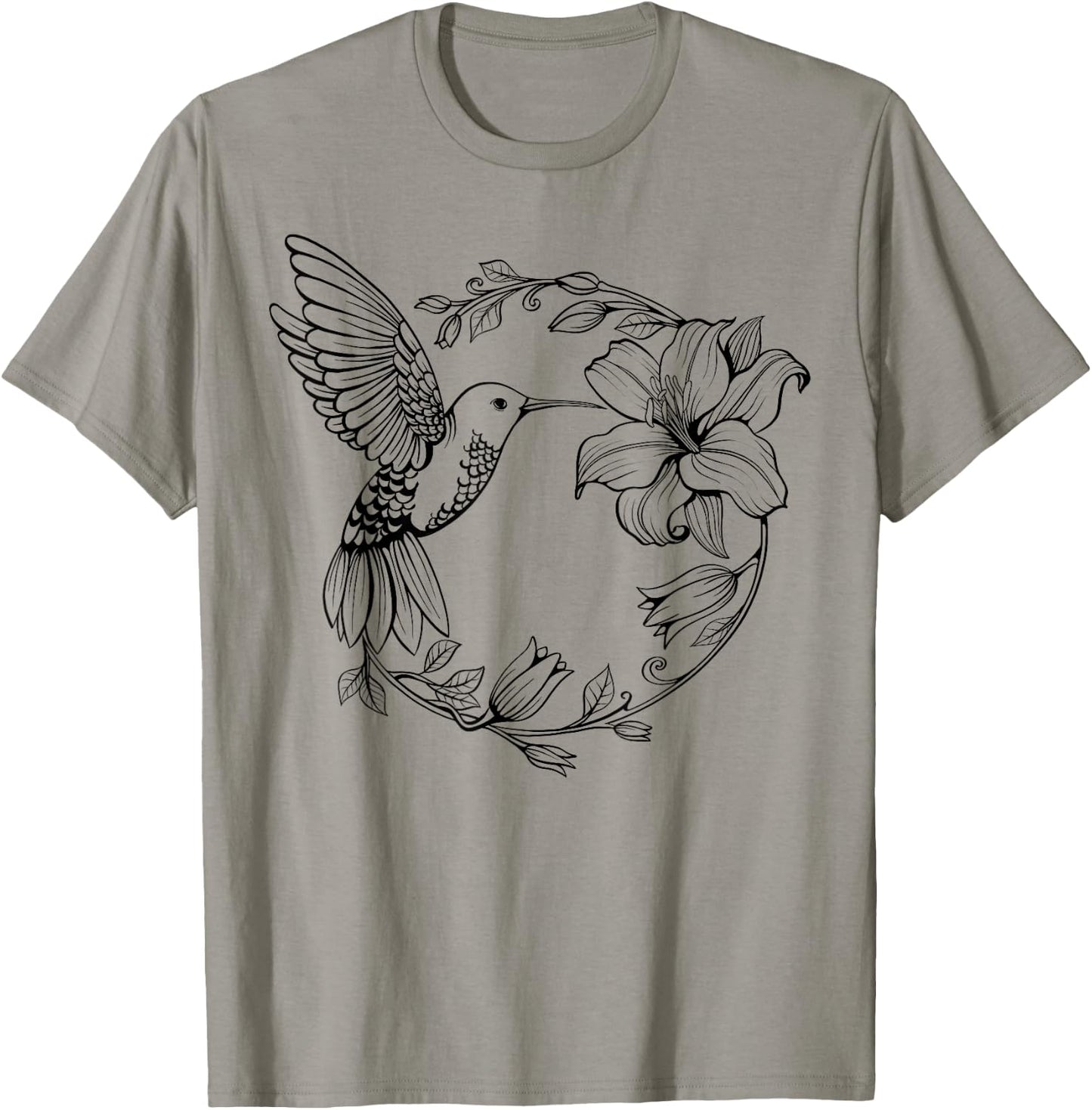 Hummingbird with Flowers Art Women Birds Lovers T-Shirt - T-Shirt | Sand