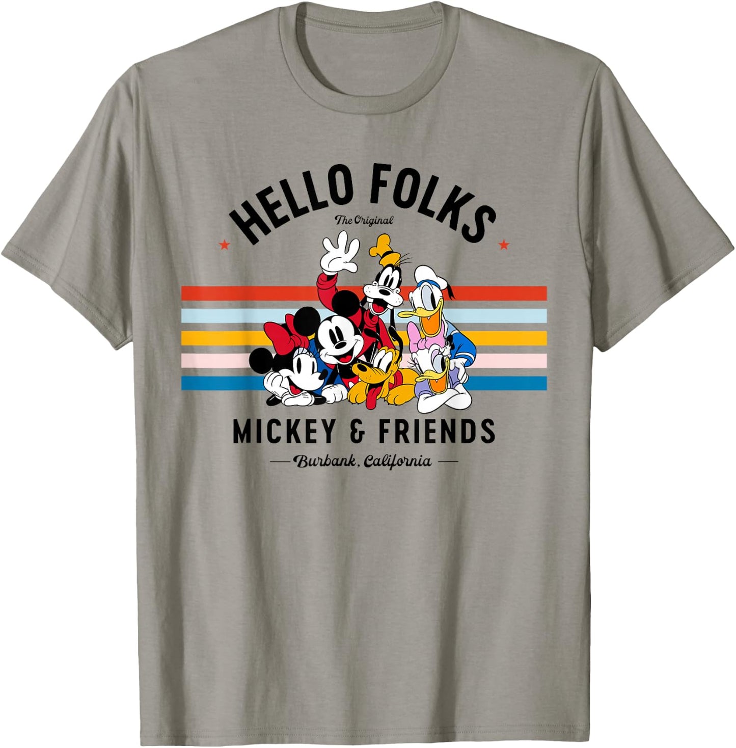 Disney Original Mickey & Friends Hello Folks Retro Vintage T-Shirt - T-Shirt | Sand