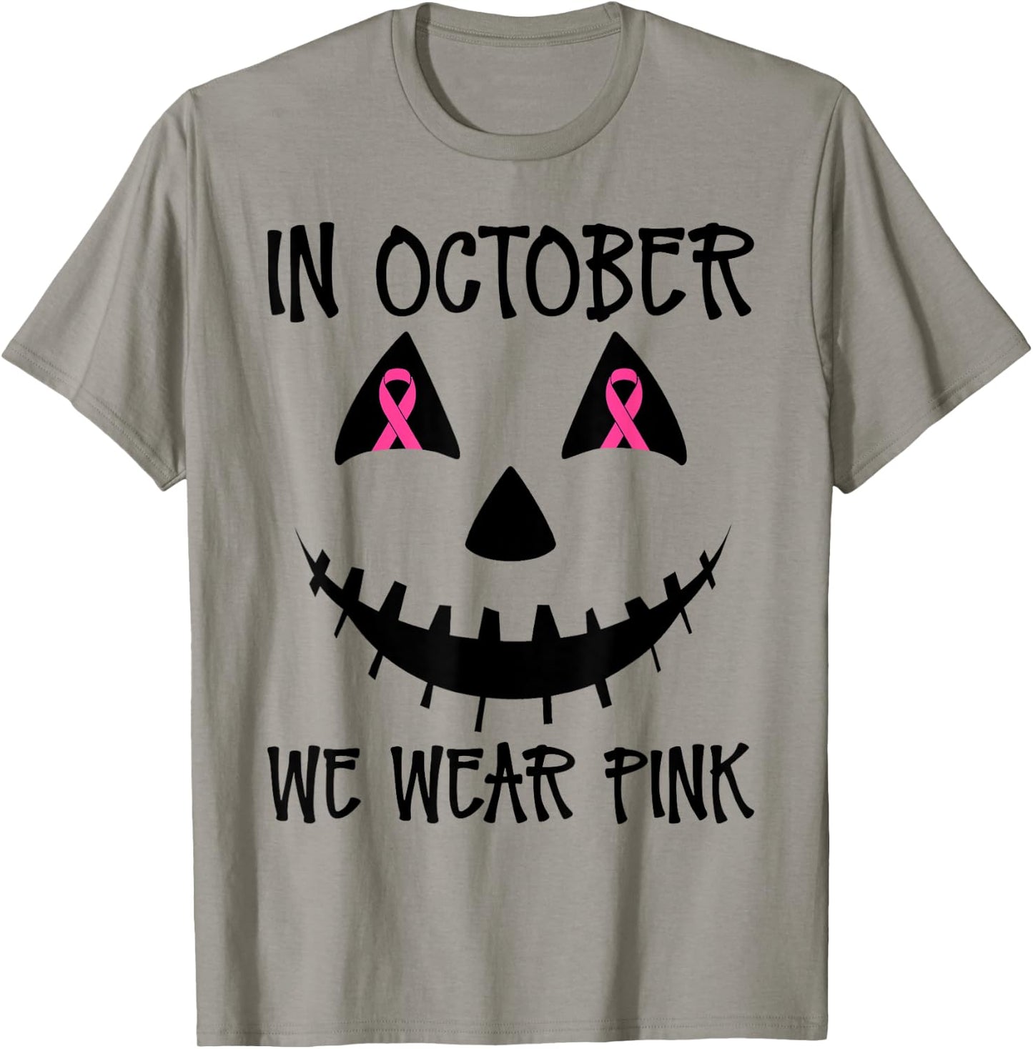 In October We Wear Pink Jackolantern Halloween Breast Cancer T-Shirt - T-Shirt | Sand