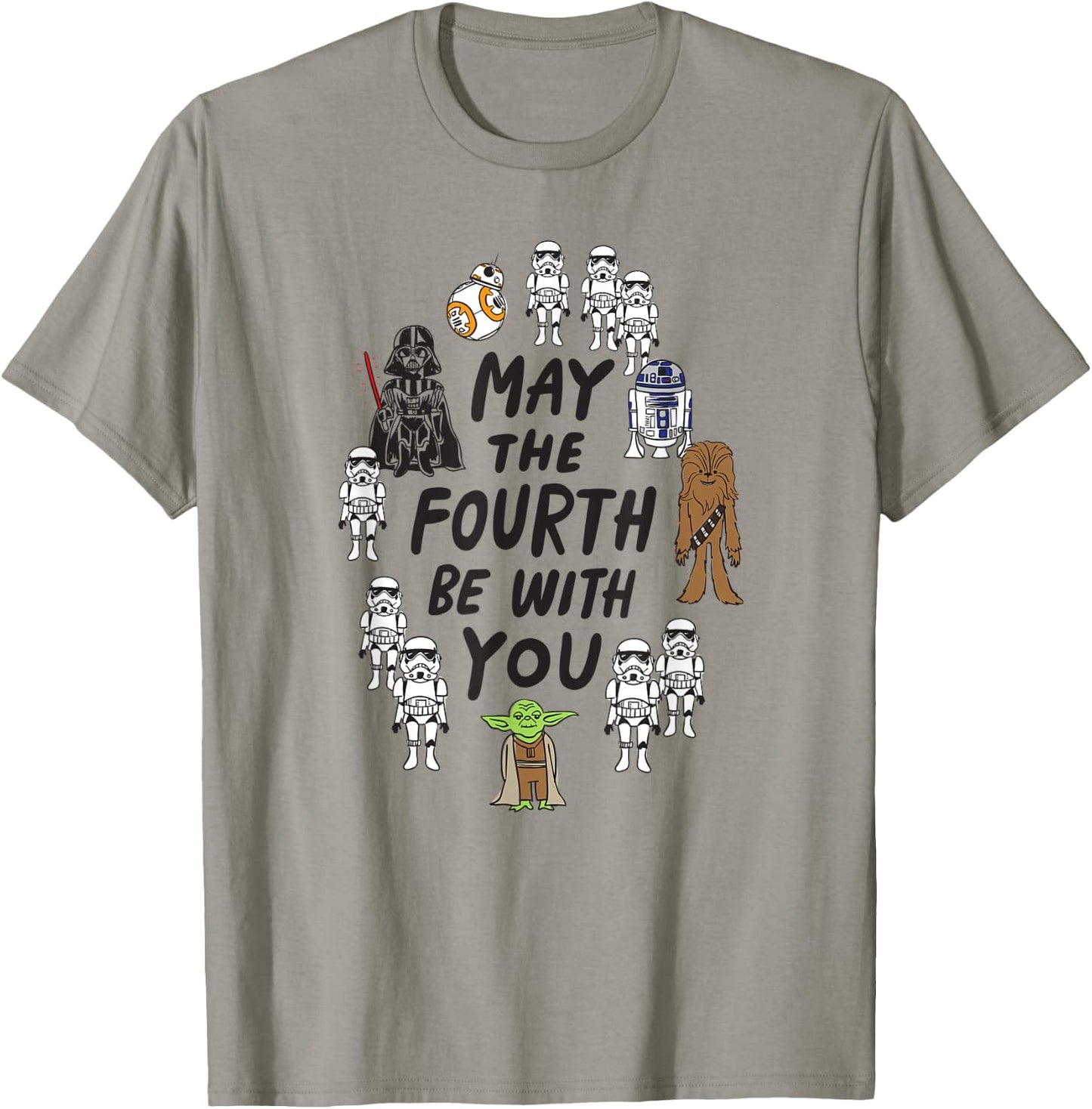 Amazon Essentials Boys' May the Fourth Be With You Doodle Characters , White, Small T-Shirt - T-Shirt | Sand