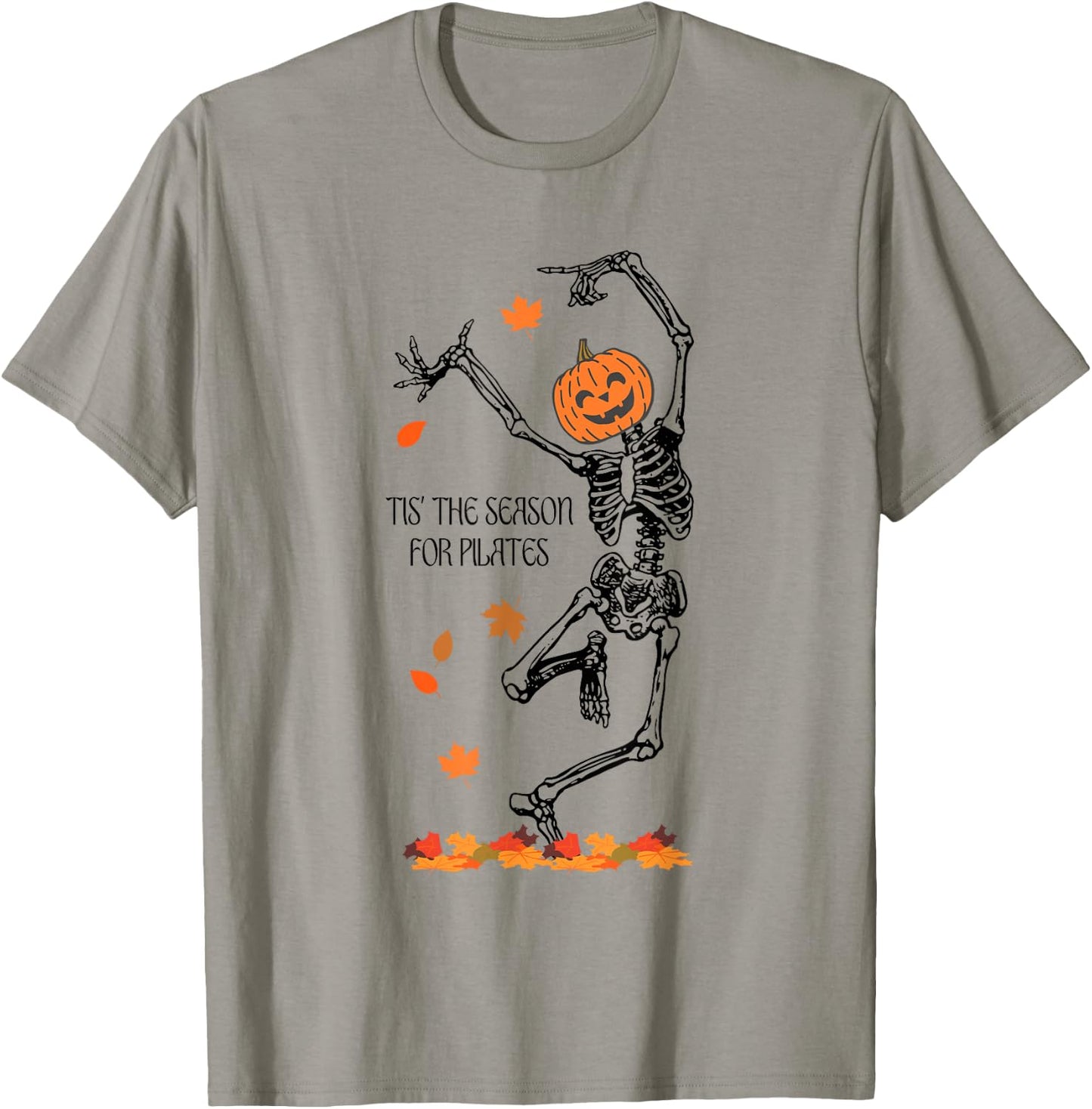Skeleton Tis The Season For Pilates Meditation Halloween T-Shirt - T-Shirt | Sand
