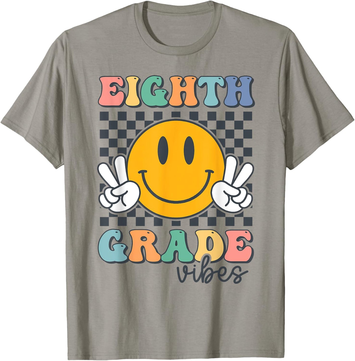Eighth Grade Vibes Retro Smile Back To School 8th Grade Team T-Shirt - T-Shirt | Sand