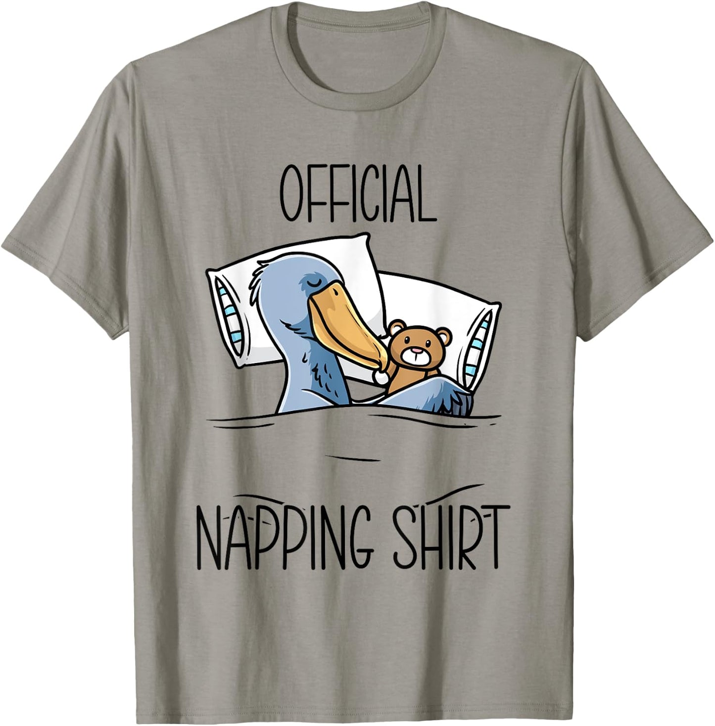 Sleeping Shoebill Bird Hoe-billed Stork With Stuffed Animal T-Shirt - T-Shirt | Sand