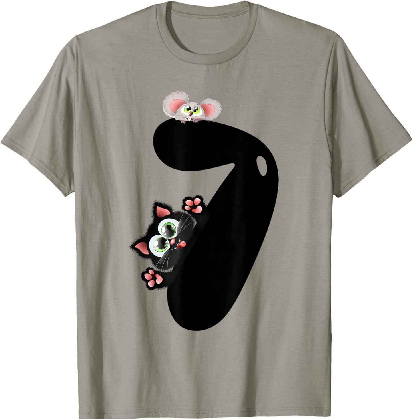 7 Years Old Cat And Mouse 7th Birthday Boy Girl T-Shirt - T-Shirt | Sand