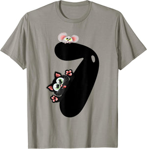 7 Years Old Cat And Mouse 7th Birthday Boy Girl T-Shirt - T-Shirt | Sand