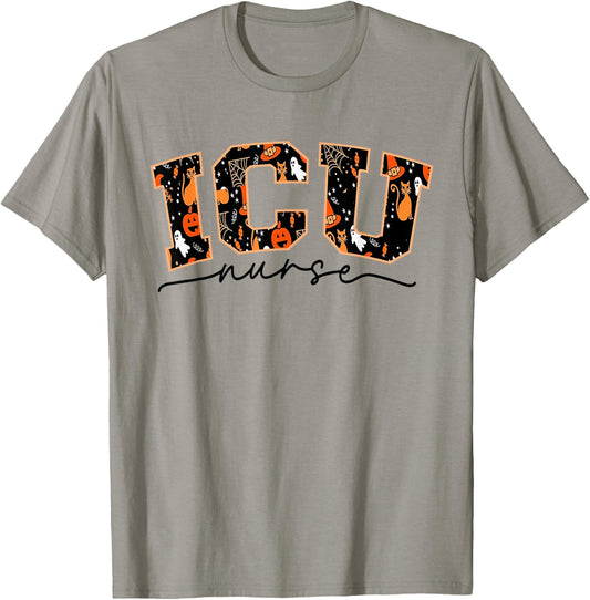 ICU Nurse Halloween Critical Care CCU Intensive Care Rn Fall T-Shirt - T-Shirt | Sand