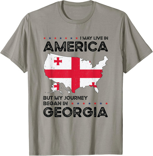Georgian American Patriot USA Grown Georgia US Flag T-Shirt - T-Shirt | Sand