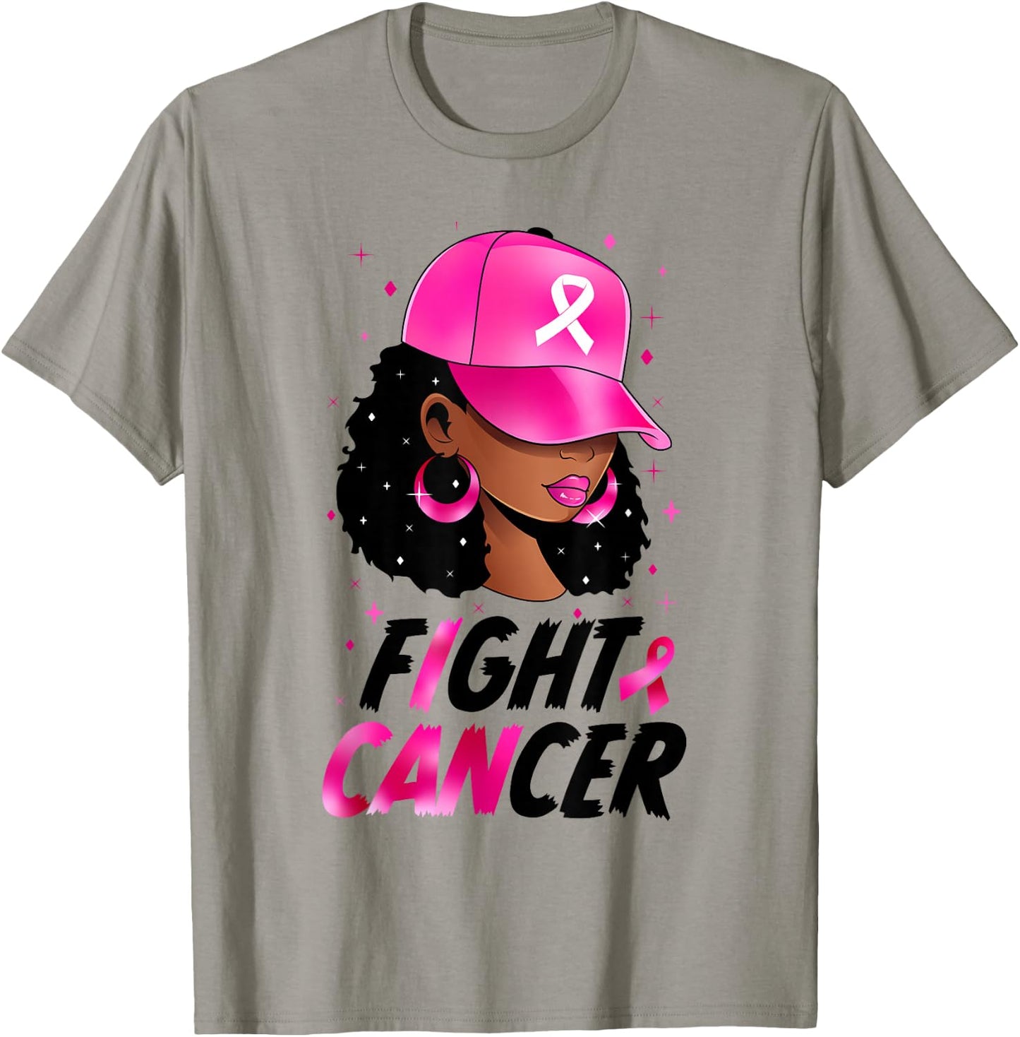 Black Girl Black Woman Breast Cancer Awareness Pink Ribbon T-Shirt - T-Shirt | Sand