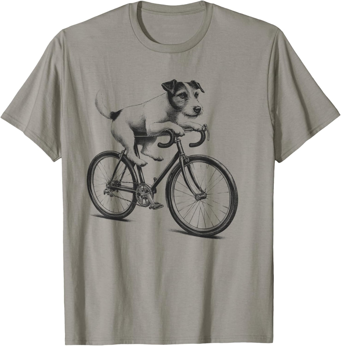 Jack Russell Terrier Dog Riding a Bike Bicycle Biker Cycling T-Shirt - T-Shirt | Sand