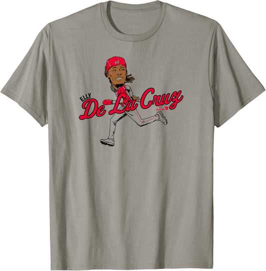 Elly De La Cruz - Caricature - Cincinnati Baseball T-Shirt - T-Shirt | Sand