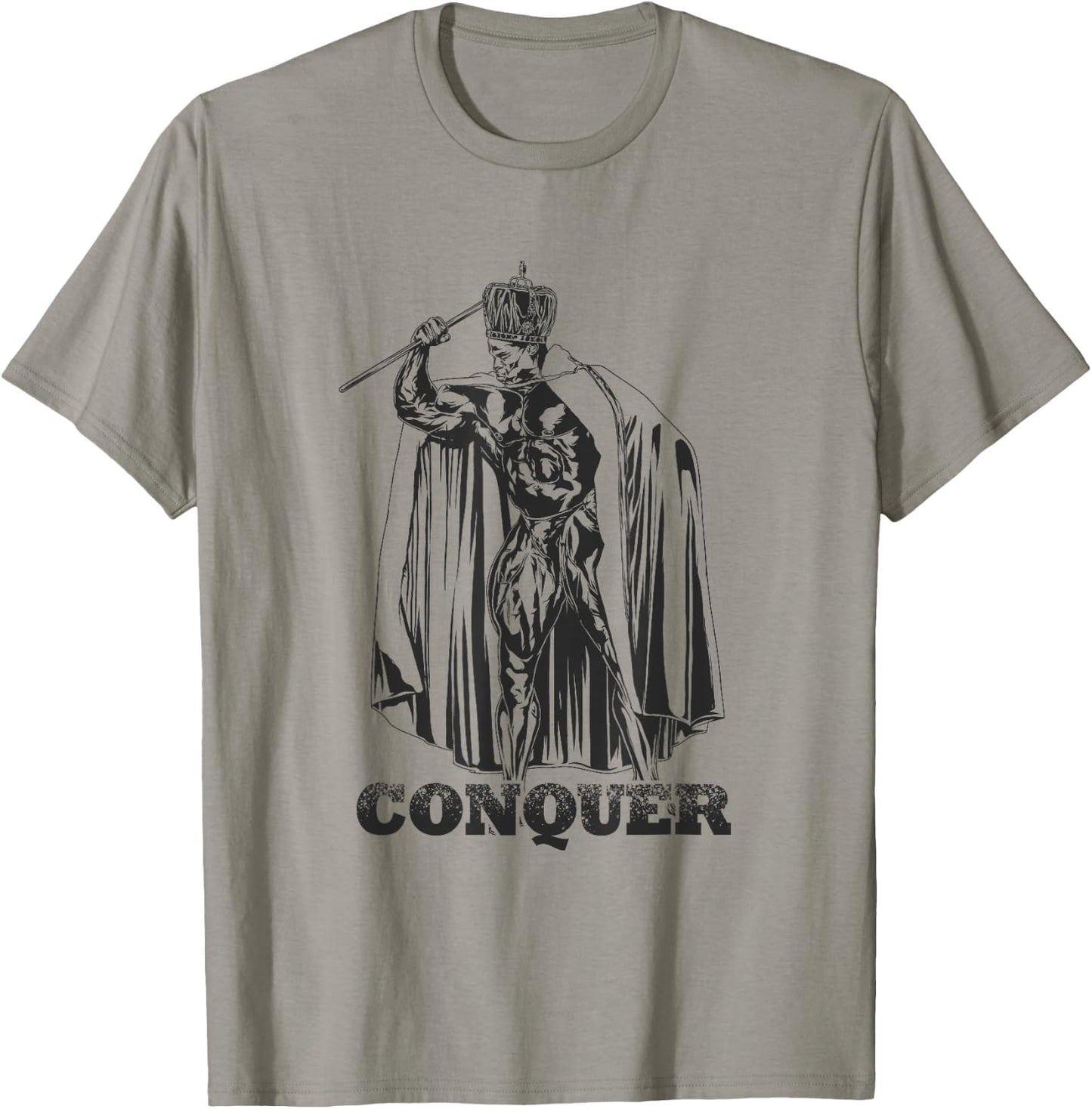 Bodybuilding Gym Workout Lift Motivational Gifts Conquer, Ronnie Coleman Mr. Olympia -Adults Grey Small Classic Fit Short Sleeve T-Shirt - T-Shirt | Sand
