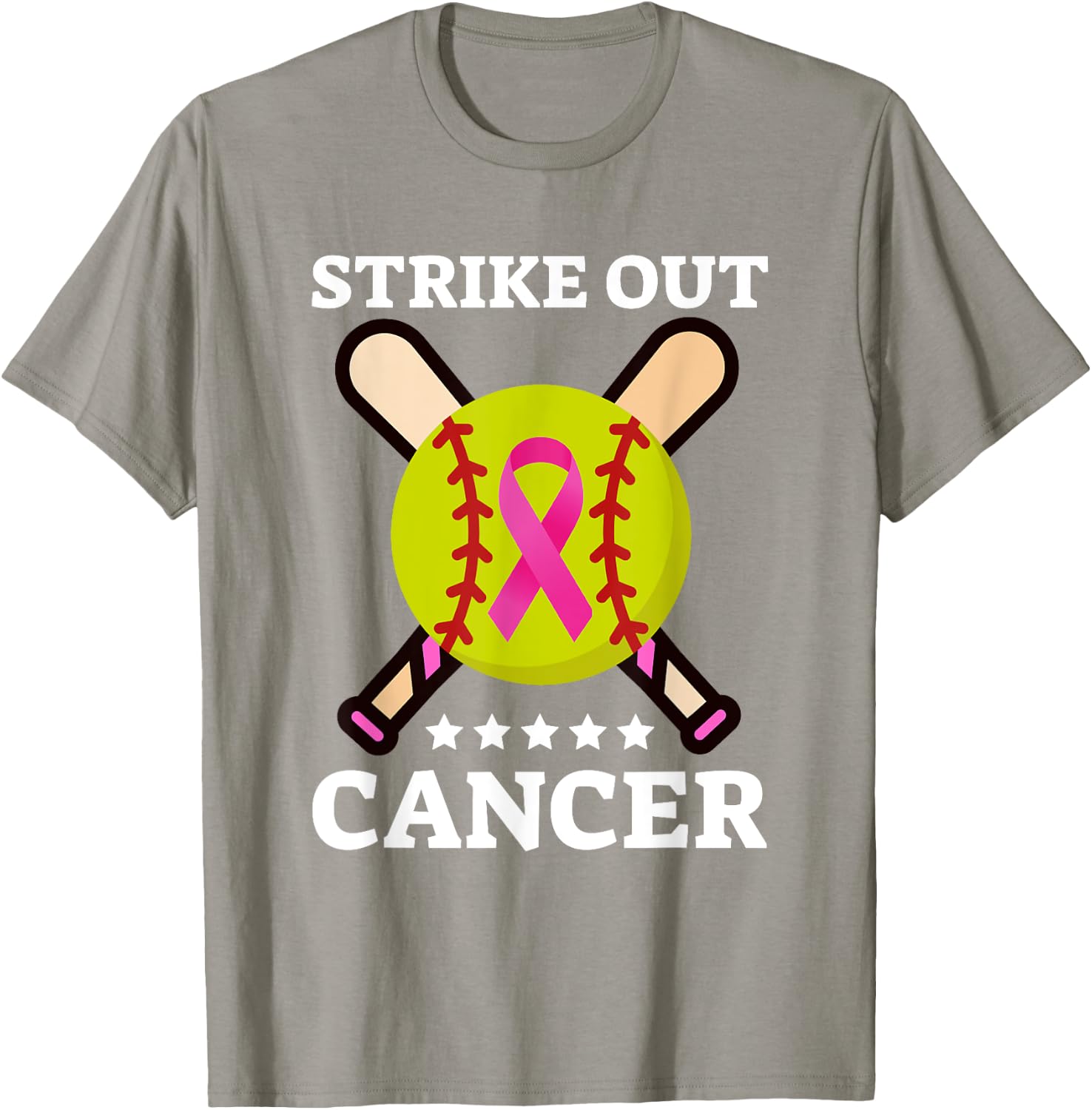 Strike Out Breast Cancer Awareness Day Pink Ribbon Softball T-Shirt - T-Shirt | Sand