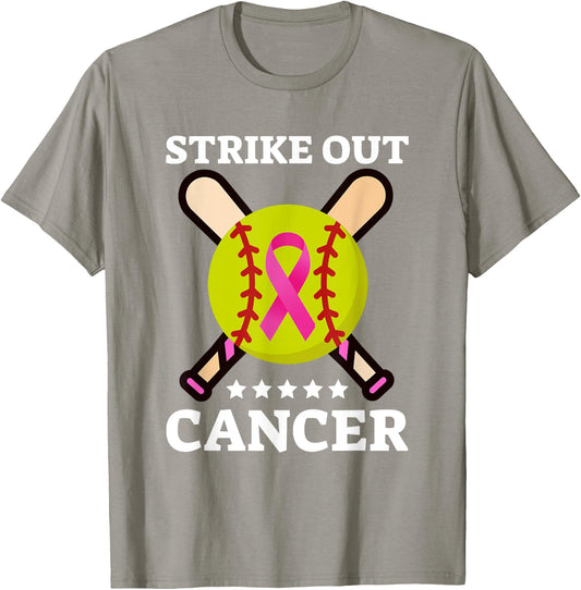 Strike Out Breast Cancer Awareness Day Pink Ribbon Softball T-Shirt - T-Shirt | Sand