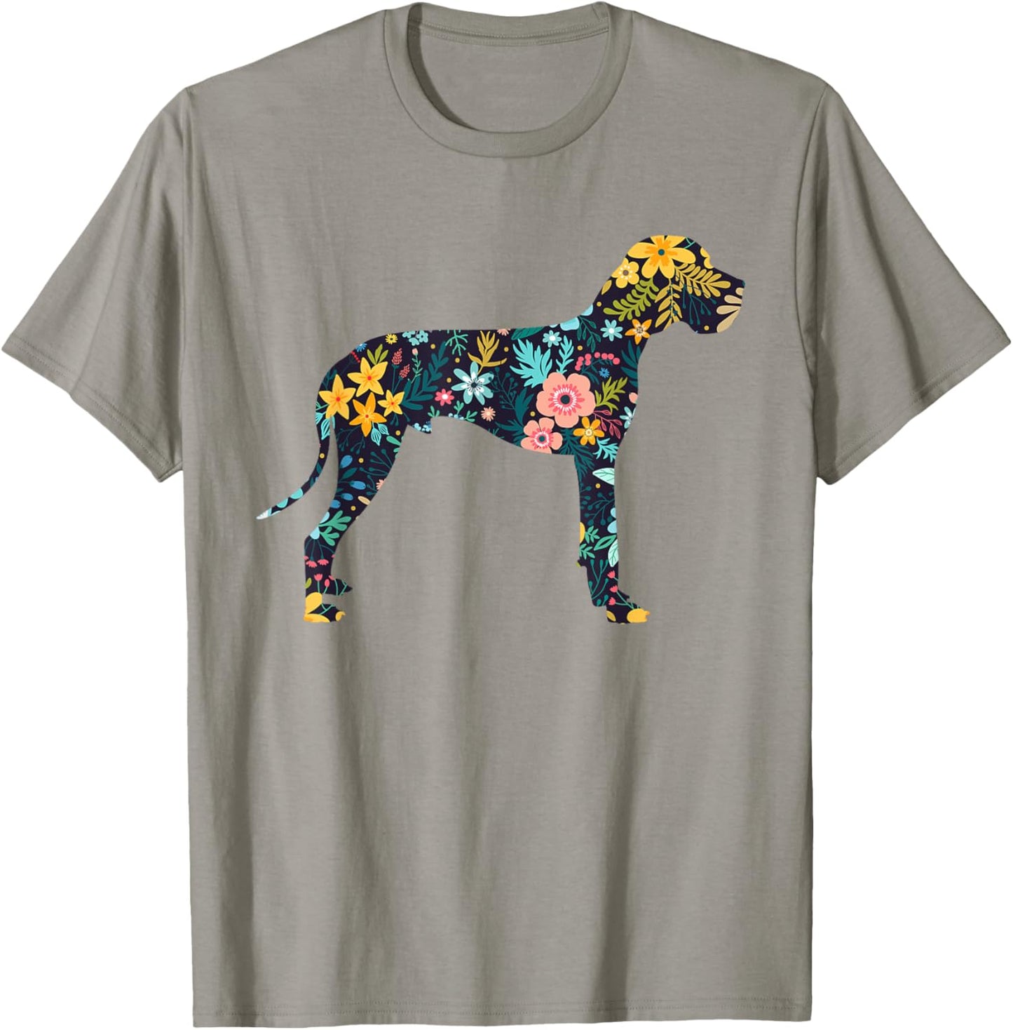 Great Dane Floral Dog Silhouette Graphic T-Shirt - T-Shirt | Sand
