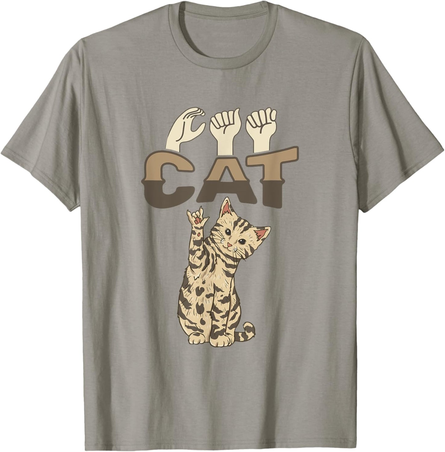 ILY Cat ASL Hand Gesture Deaf Hearing Loss Awareness Women Girls Kids T-Shirt - T-Shirt | Sand