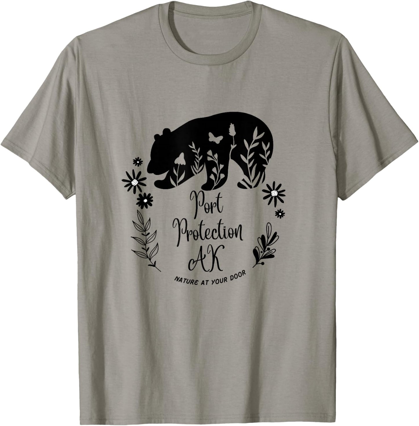 Port Protection Alaska Bear & Flowers Nature At Your Door T-Shirt - T-Shirt | Sand