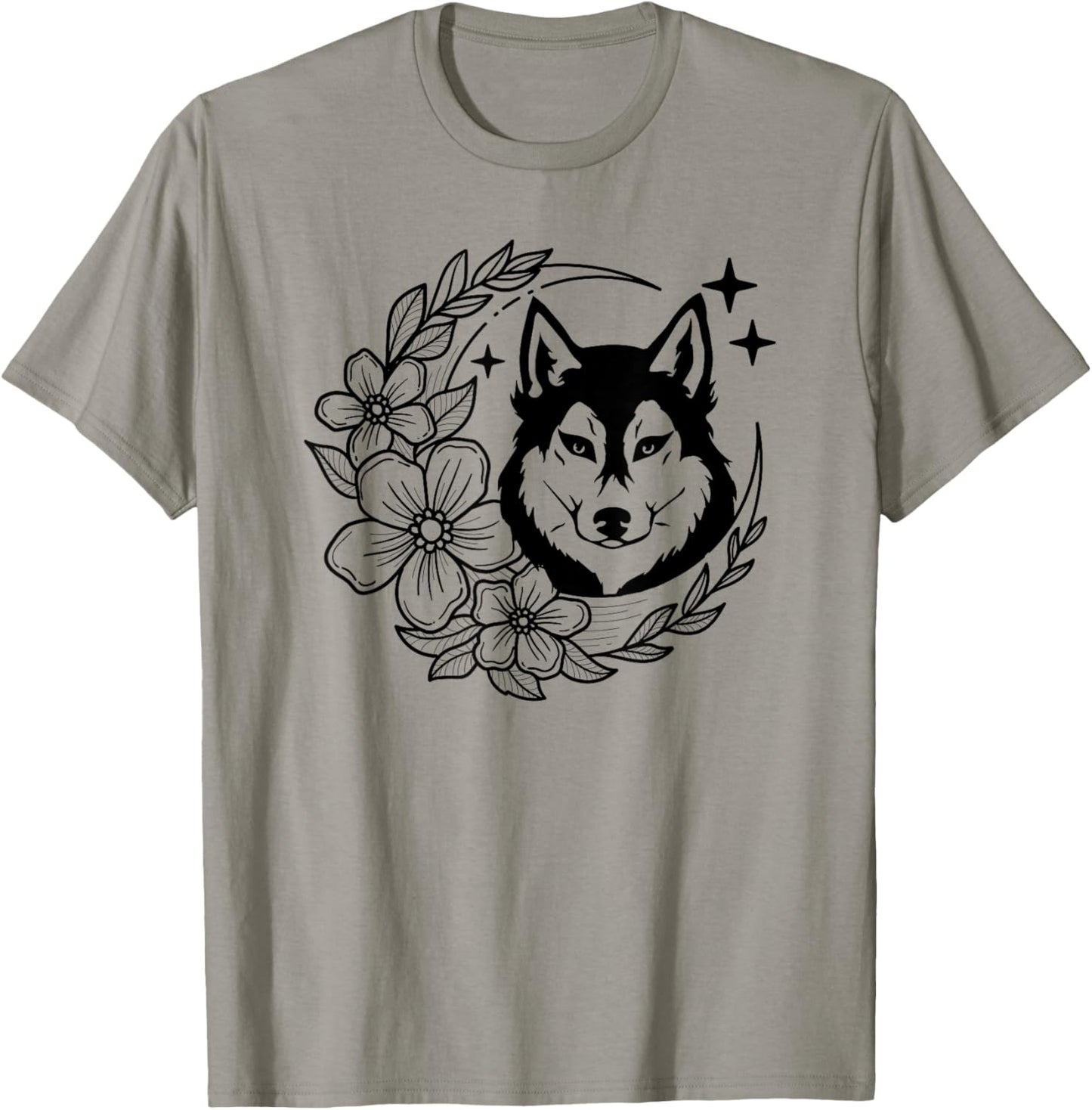 Husky Dog Flowers Husky Owner Husky Lover T-Shirt - T-Shirt | Sand