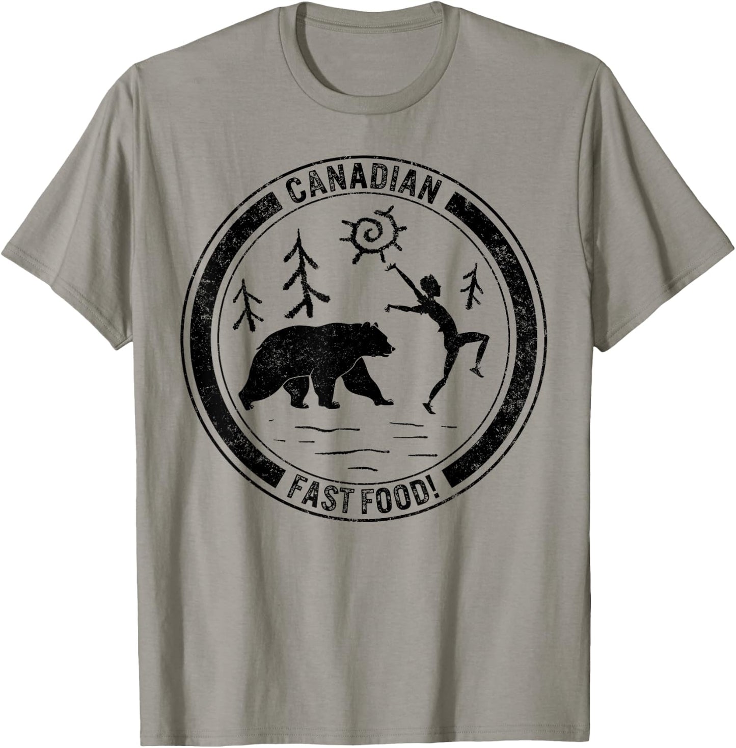 Camping Canadian Fast Food Running Man Bear Forest Design Te T-Shirt - T-Shirt | Sand