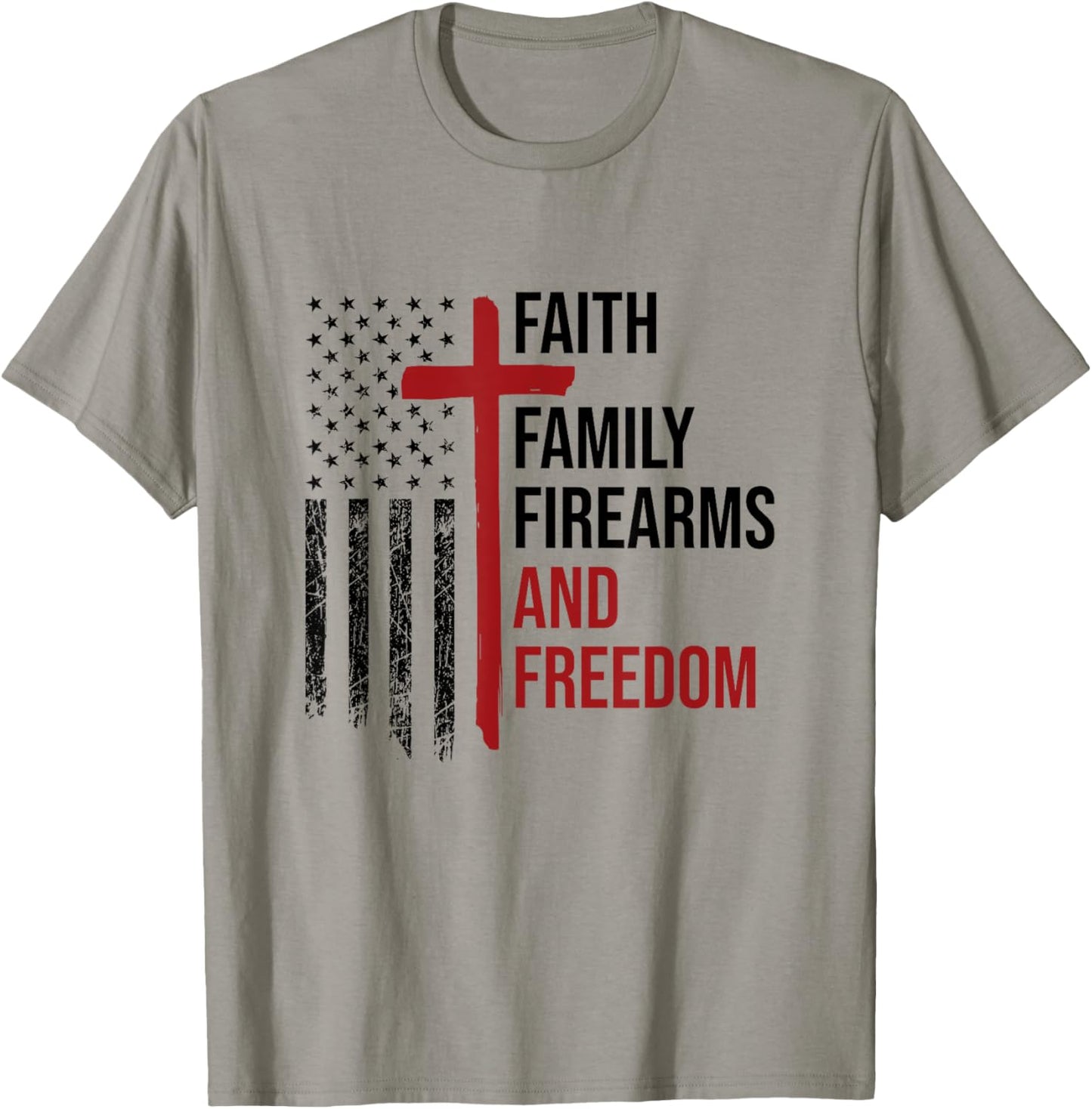 Faith Family Firearms And Freedom USA Flag Christian Patriot Men T-Shirt - T-Shirt | Sand