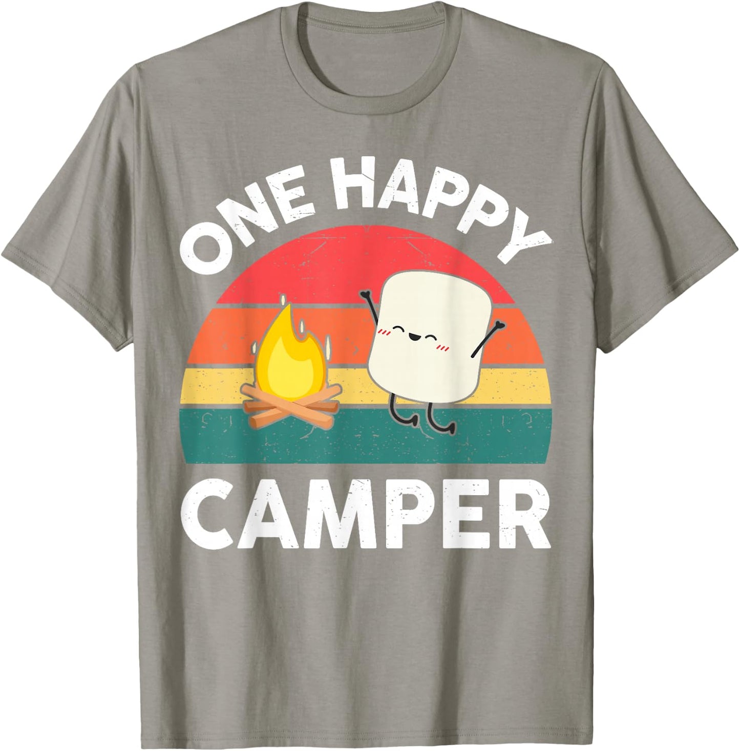 Kids One Happy Camper Toddler Boy Funny Marshmallow Camping T-Shirt - T-Shirt | Sand
