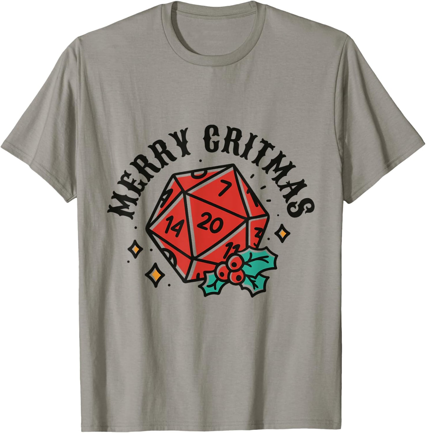 RPG Christmas Holiday Merry Critmas 20 Sided Dice Board Game T-Shirt - T-Shirt | Sand