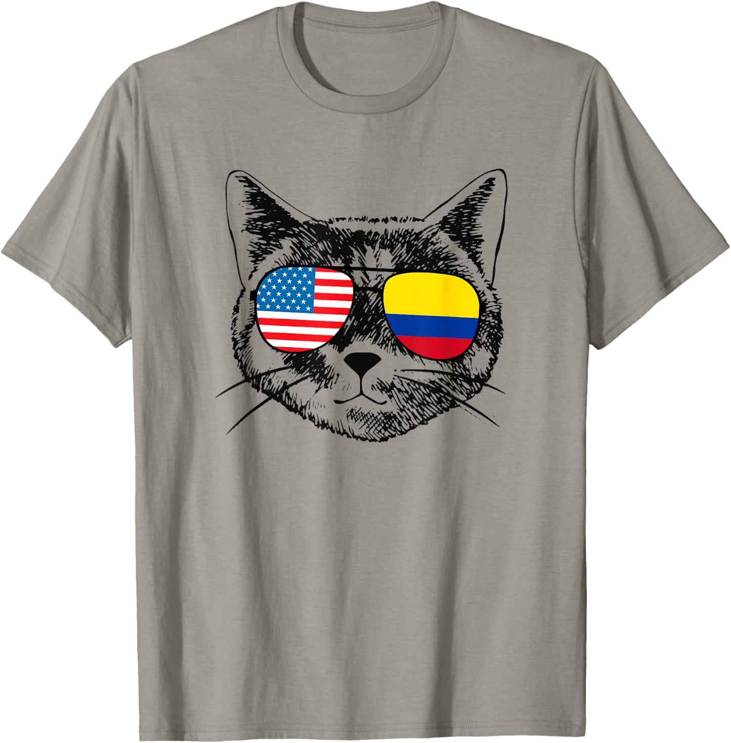 Funny Cat Half American Colombian Colombia Flag Men Women T-Shirt - T-Shirt | Sand