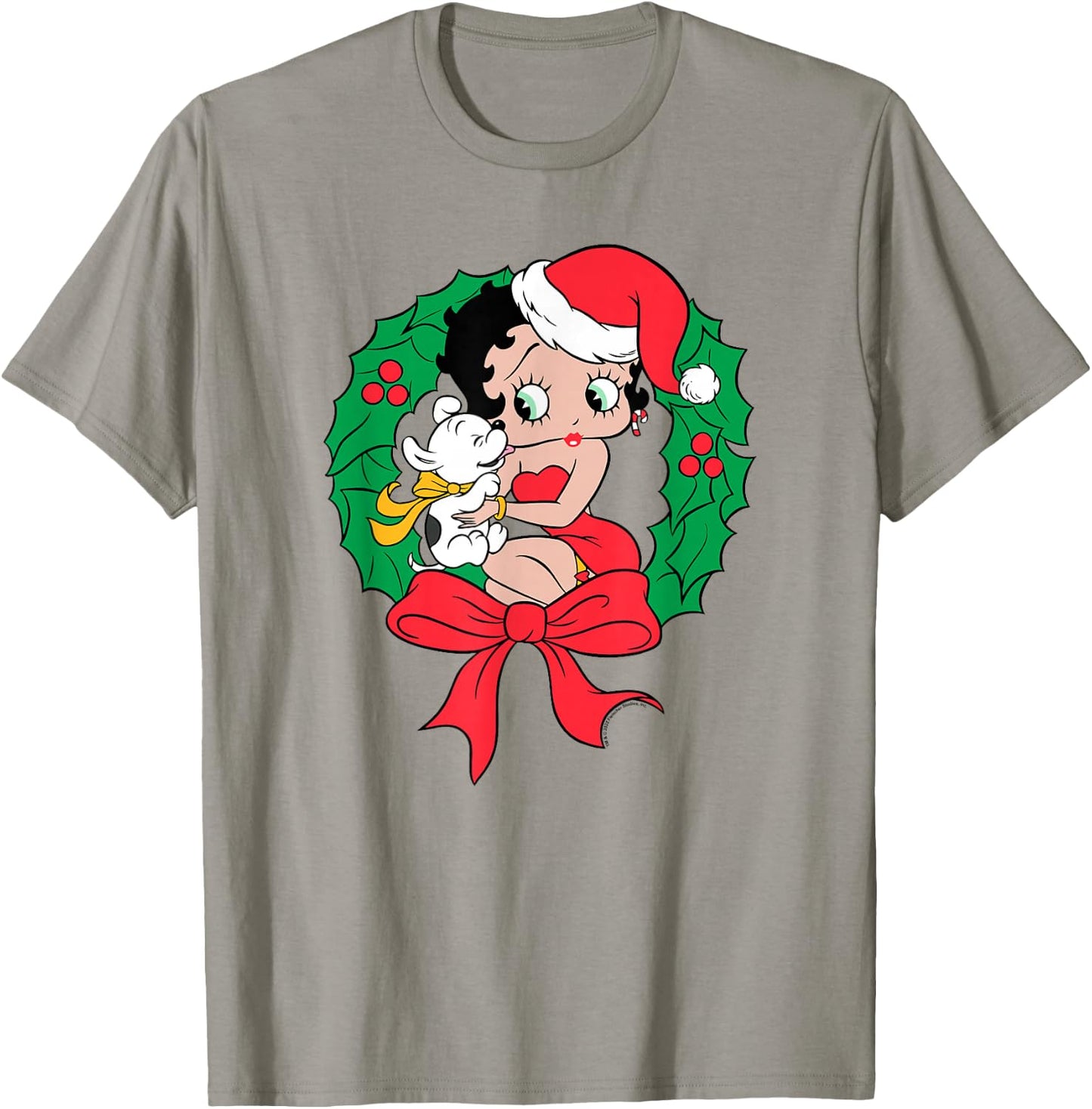 Betty Boop Santa Outfit Seated Wreath T-Shirt - T-Shirt | Sand