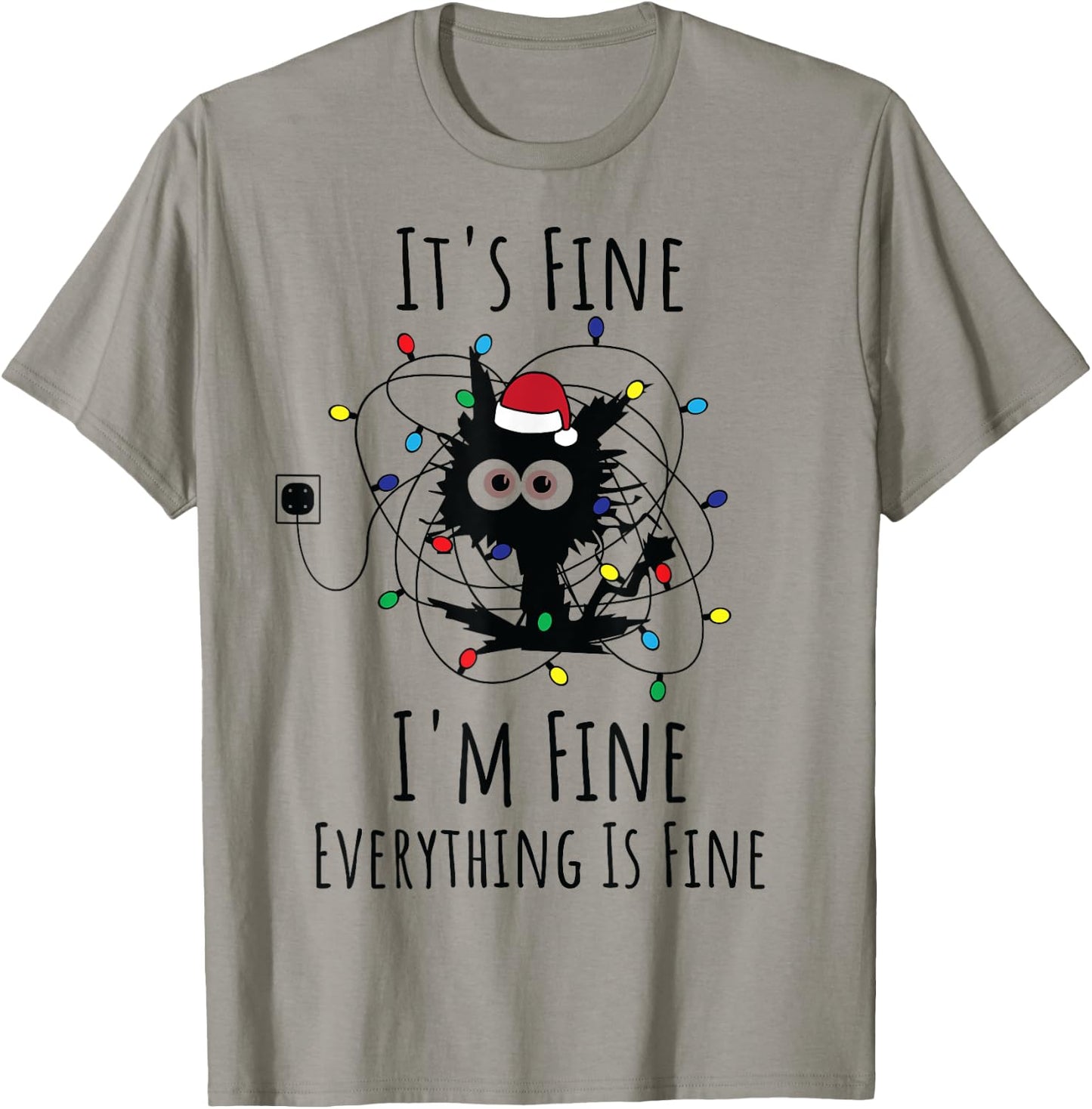 I'm Fine Everything Is Fine Cute Cat Christmas Lights Xmas T-Shirt - T-Shirt | Sand