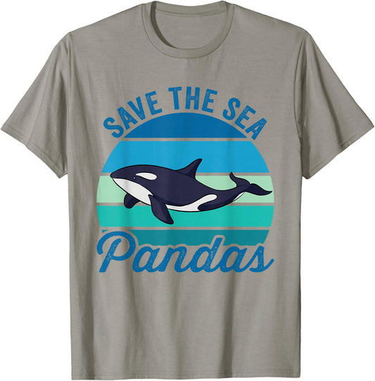 Save The Sea Pandas Cute Vintage Orca Whale T-Shirt - T-Shirt | Sand