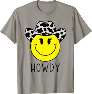 Cute Howdy Western Yellow Happy Smiling Smile Face Cowgirl T-Shirt - T-Shirt | Sand
