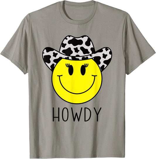 Cute Howdy Western Yellow Happy Smiling Smile Face Cowgirl T-Shirt - T-Shirt | Sand
