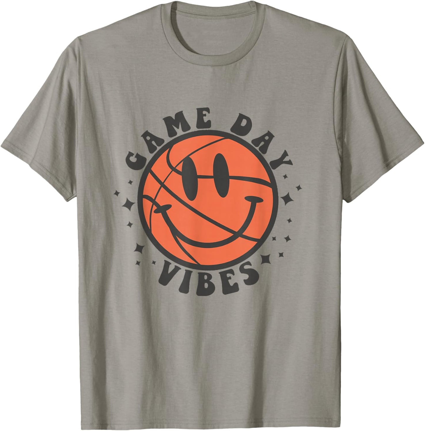 Game Day Vibes Groovy Retro Happy Face Basketball Fan Lover T-Shirt - T-Shirt | Sand