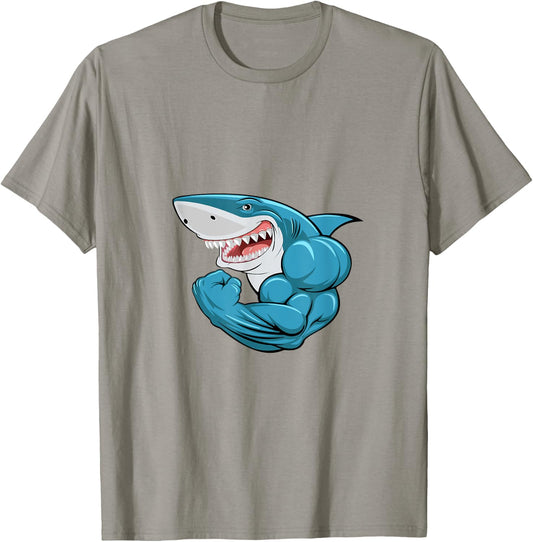 Shark Bodybuilder Bicep Flex T-Shirt - T-Shirt | Sand