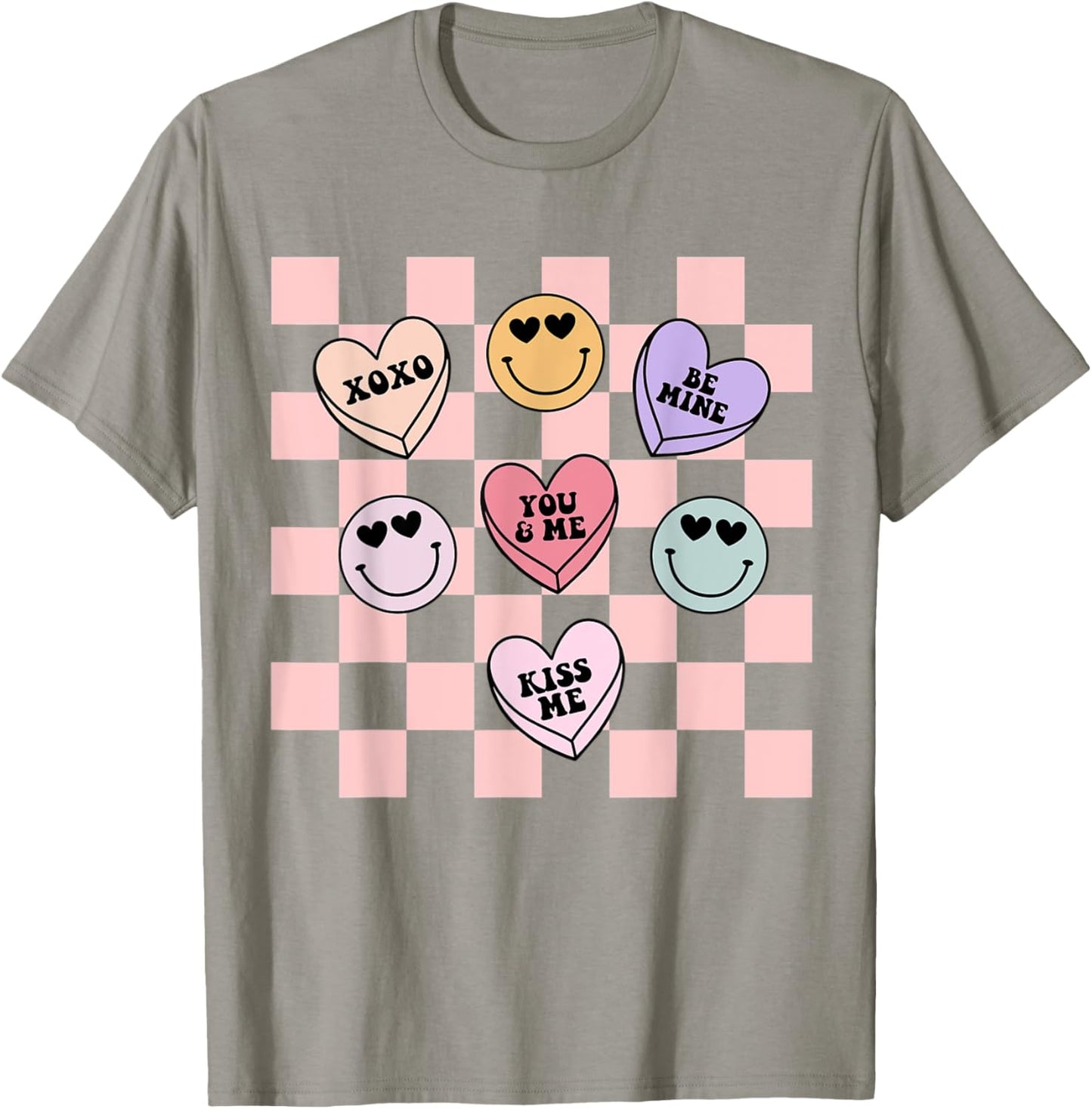 Retro Valentines Day Smile Face Candy Heart Girls Kids Women T-Shirt - T-Shirt | Sand
