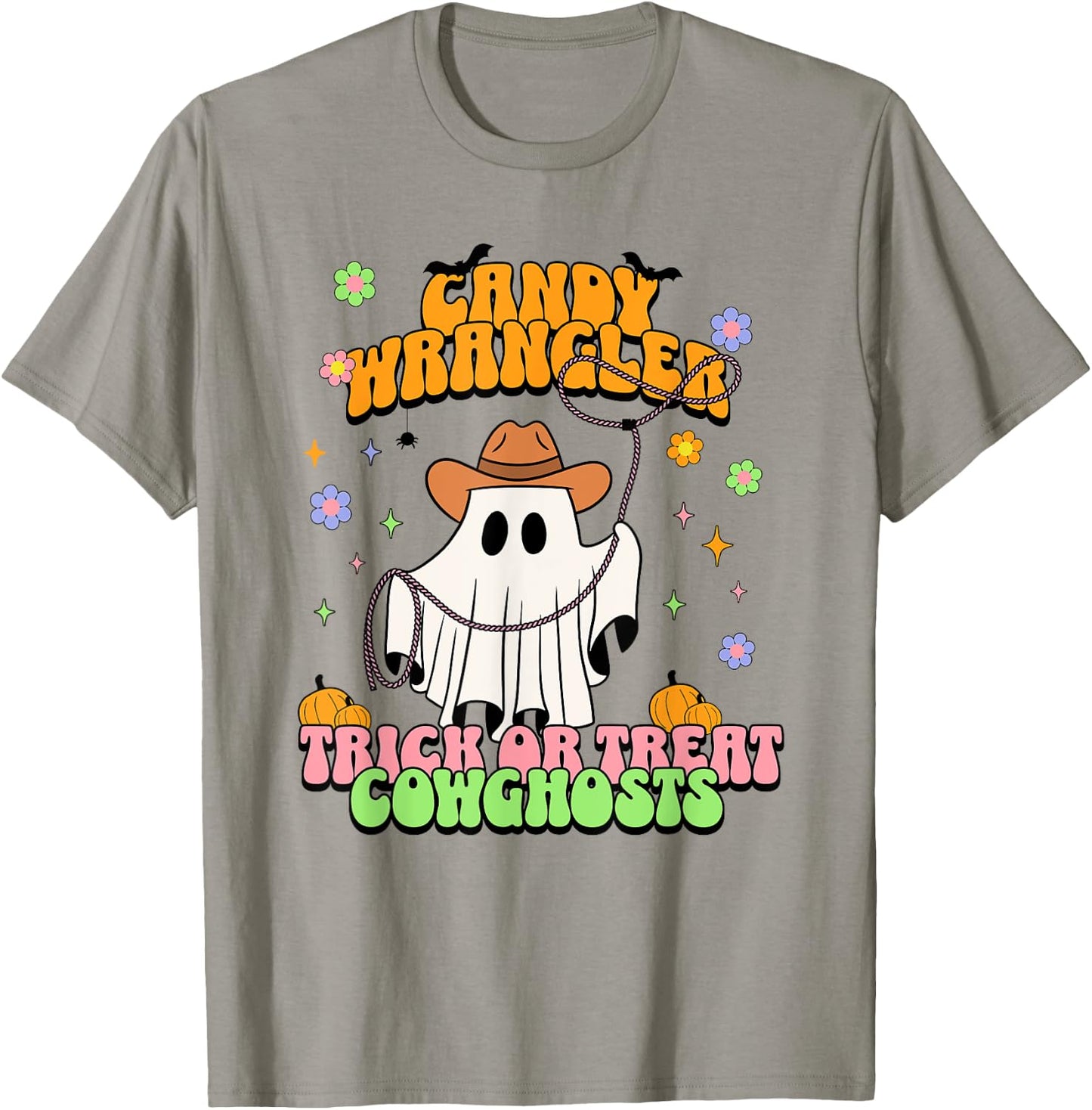 Cute Cowgirl Ghost Retro Western Groovy Halloween Treats T-Shirt - T-Shirt | Sand