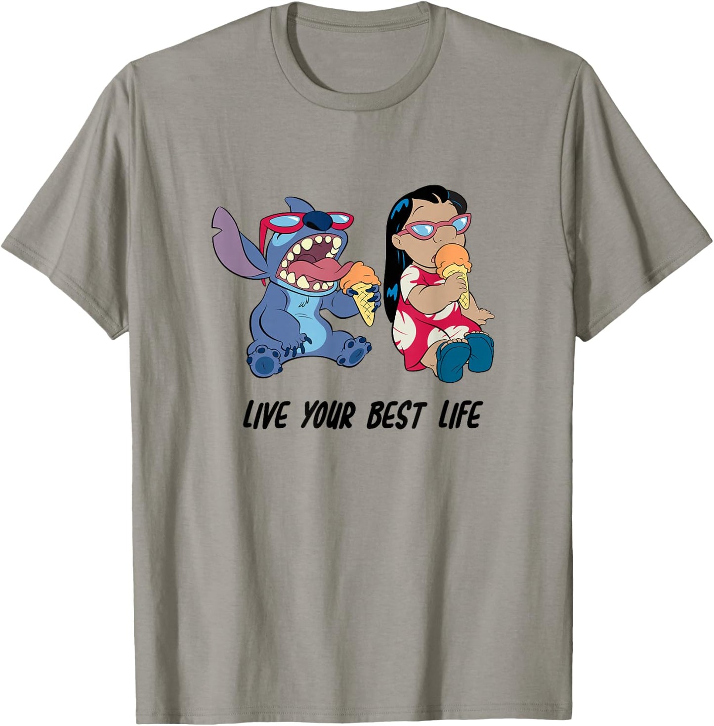 Disney Lilo & Stitch Eating Ice Cream Live Your Best Life T-Shirt - T-Shirt | Sand