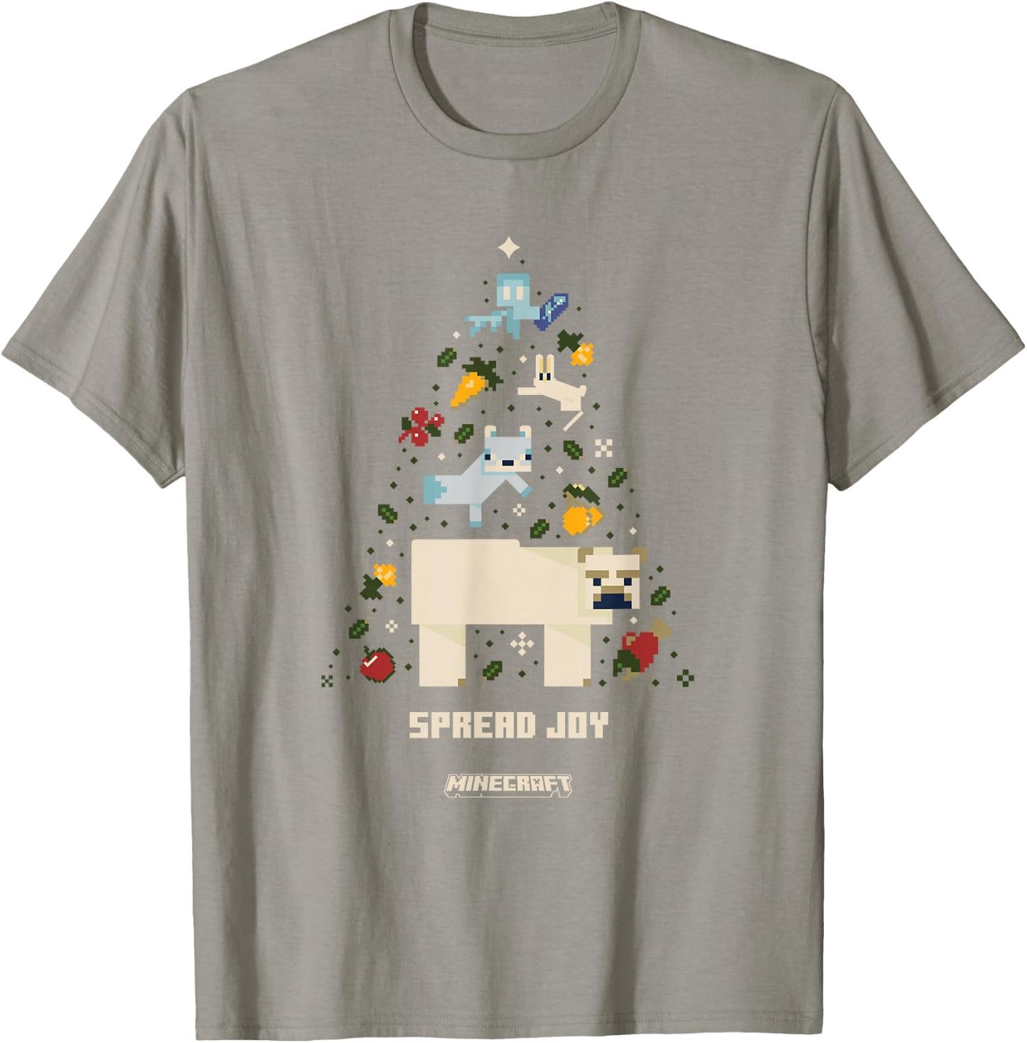 Minecraft Christmas Spread Joy Xmas Tree Group Shot T-Shirt - T-Shirt | Sand