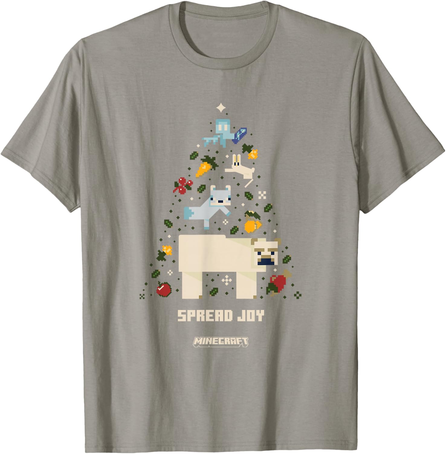 Minecraft Christmas Spread Joy Xmas Tree Group Shot T-Shirt - T-Shirt | Sand