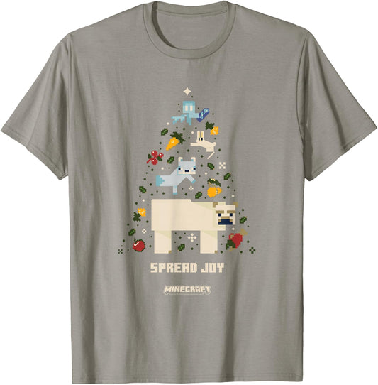Minecraft Christmas Spread Joy Xmas Tree Group Shot T-Shirt - T-Shirt | Sand