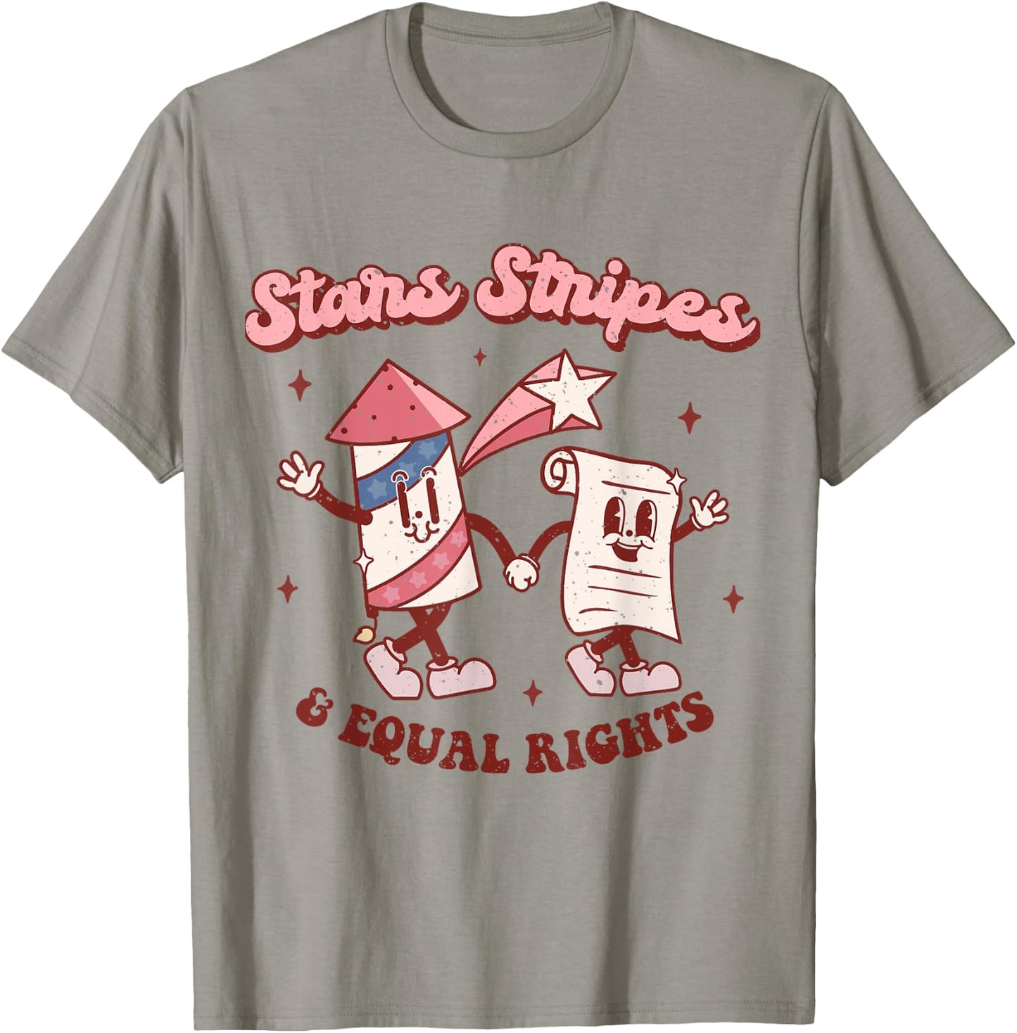 Stars Stripes & Equal Rights 4th Of July Retro Groovy Women T-Shirt - T-Shirt | Sand