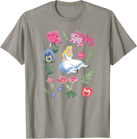 Disney Alice in Wonderland Alice Cheshire Cat Floral T-Shirt - T-Shirt | Sand