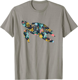 Floral Sea Turtle Silhouette Girls Graphic T-Shirt - T-Shirt | Sand