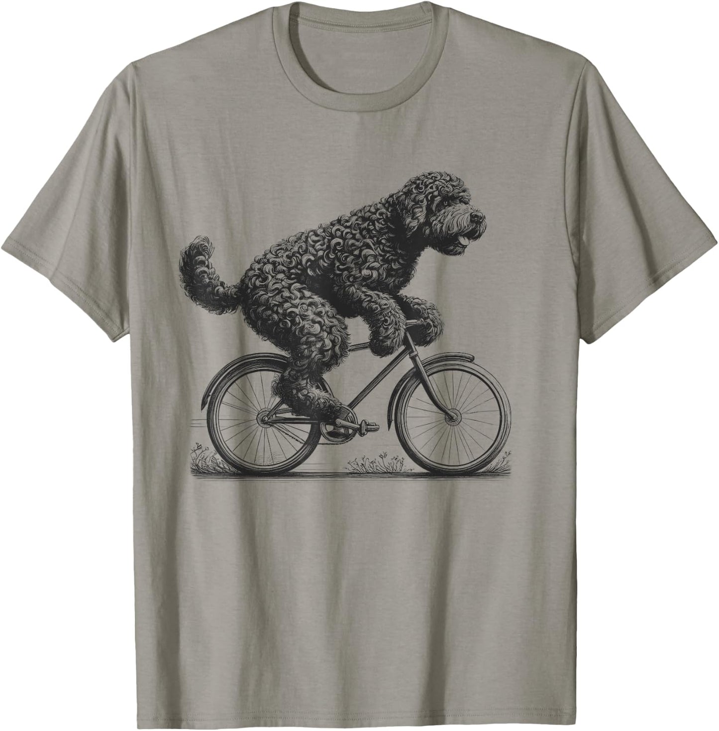 Portuguese Water Dog Riding a Bike Bicycle Biker Cycling Men Women Girls Kids T-Shirt - T-Shirt | Sand