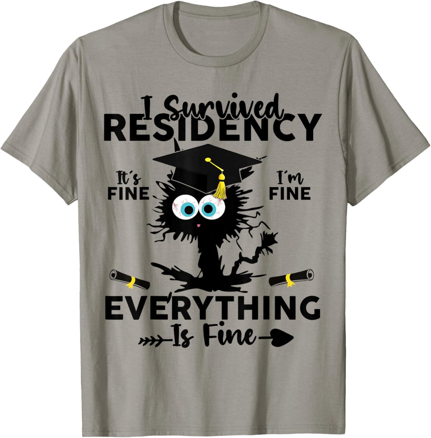 I Survived Residency Black Cat Residency Graduation Doctors Women Girls Kids T-Shirt - T-Shirt | Sand