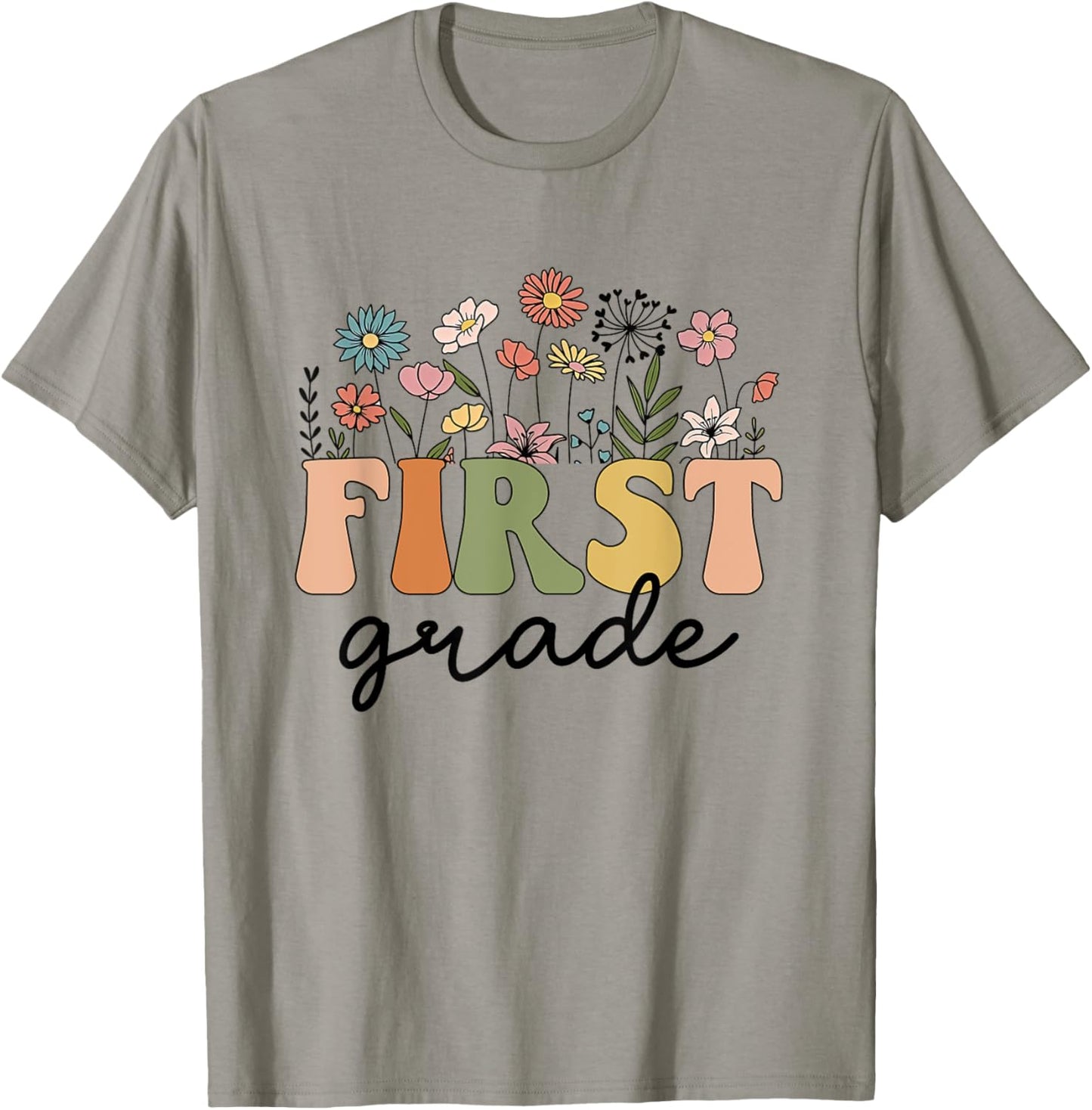 First Grade Teacher Wildflower Back To School Floral Outfits T-Shirt - T-Shirt | Sand