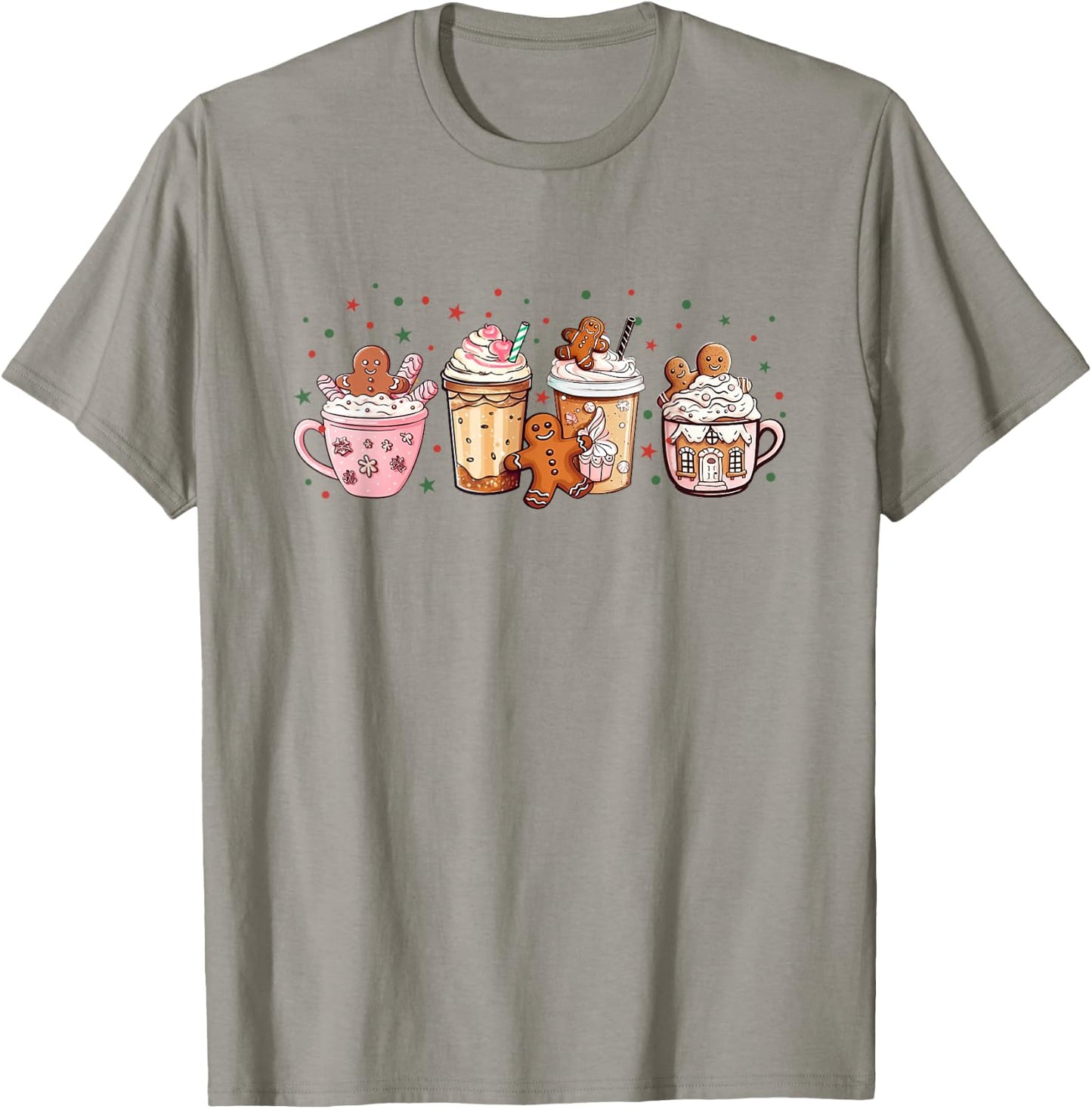 Merry Christmas Gingerbread Cookie Coffee Cups Latte Drink T-Shirt - T-Shirt | Sand