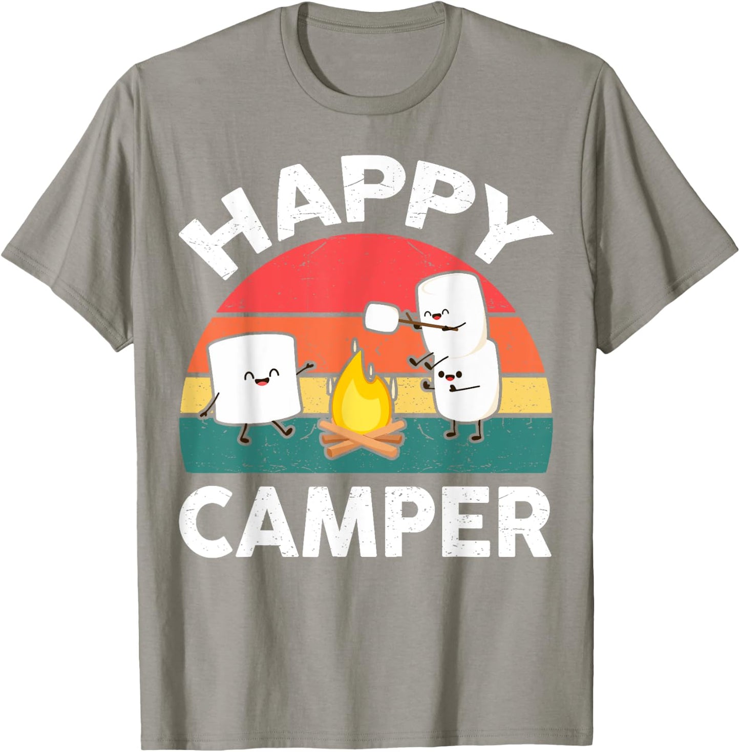 Funny Happy Camper Kids Boy Girl Toddler Marshmallow Camping T-Shirt - T-Shirt | Sand