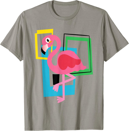 Midcentury Mid Century Pink Flamingo Retro Geometric Modern T-Shirt - T-Shirt | Sand