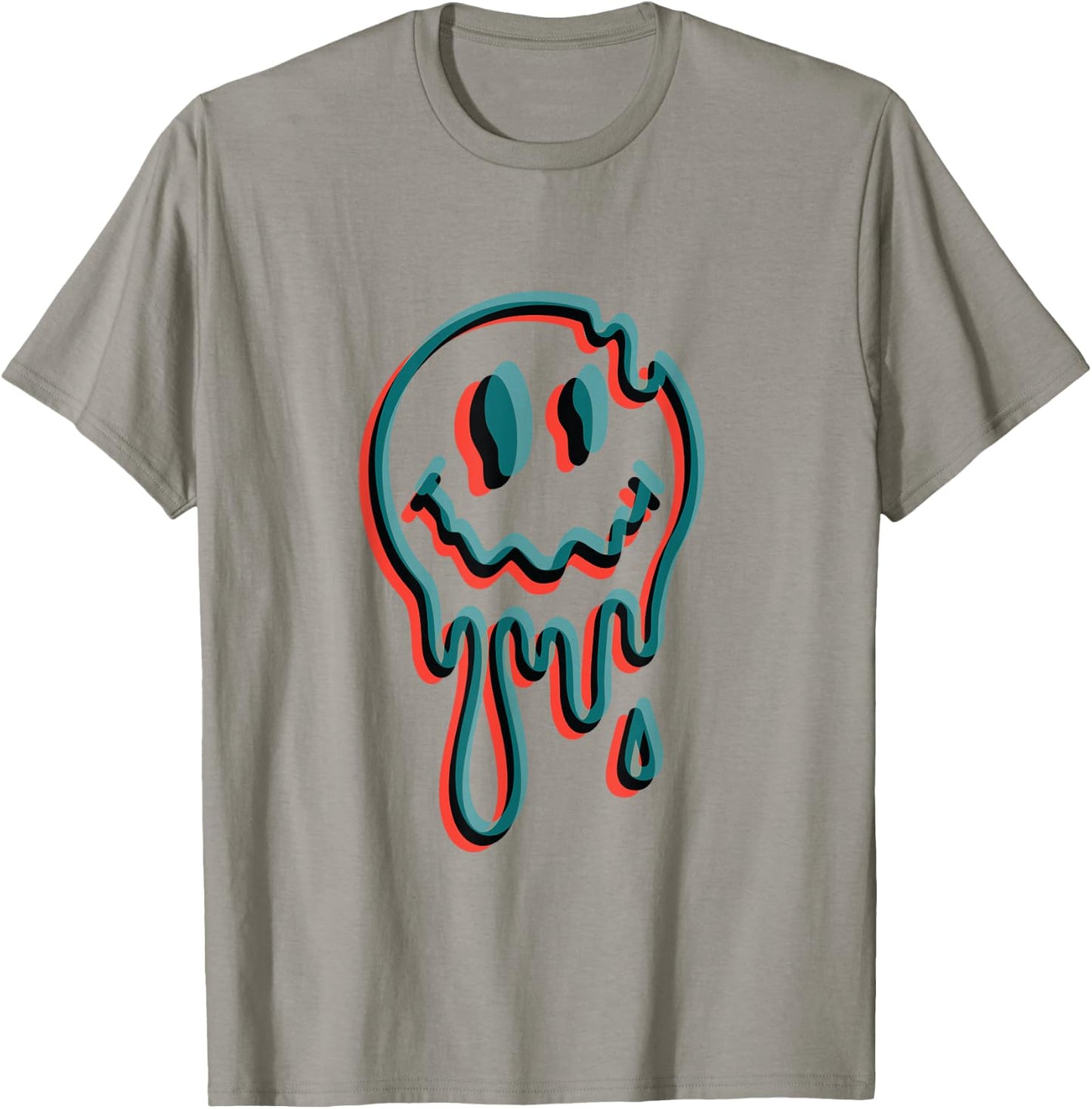 Melting Smiling Face Glitch Trippy Dripping T-Shirt - T-Shirt | Sand