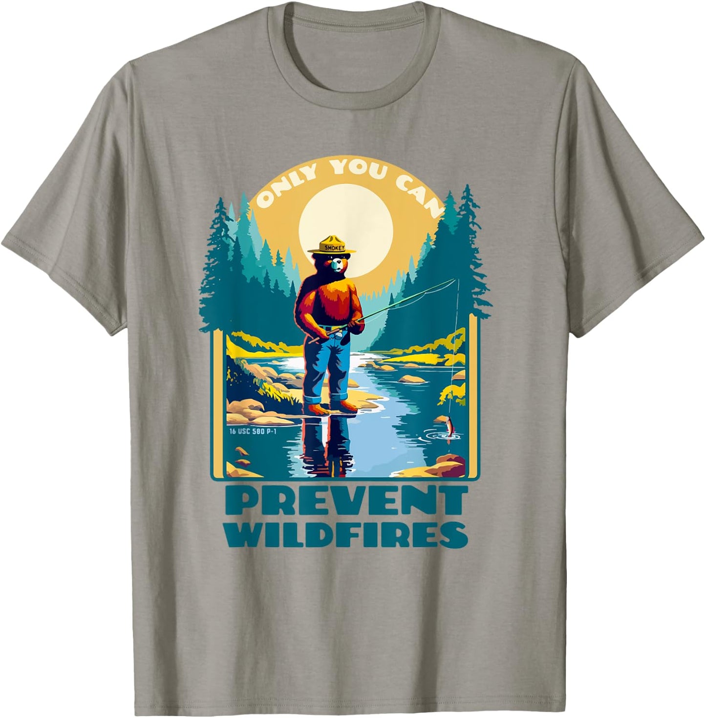 Fishing Smokey Bear Only You Can Prevent Wildfires Vintage T-Shirt - T-Shirt | Sand